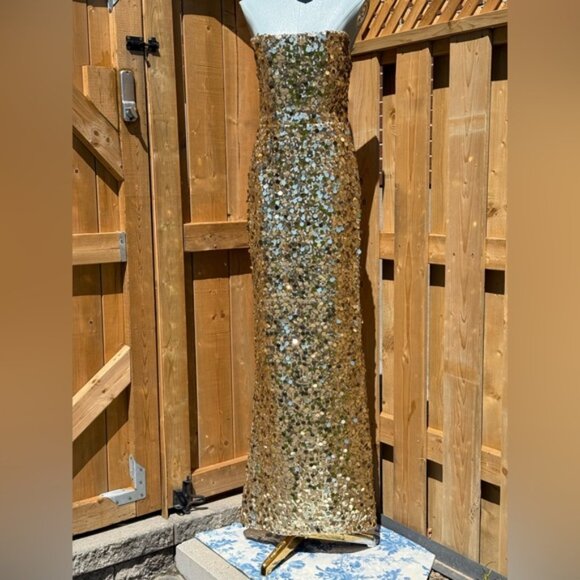 🆕 BRONX & BANCO 🧿 NWOT Farah Strapless Sequins Gown, Gold, Sz M US 6 - Picture 4 of 16